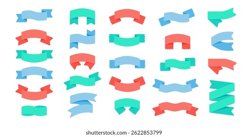 Banner da faixa de opções. Títulos de faixas embutidos. Bandeira curva decorativa para texto, título, slogan. Envolver, dobrar, elementos de forma de onda para publicidade, convites, emblemas. Conjunto de banners de vetor em branco retroativos.