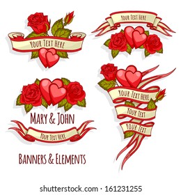 Ribbon banners. Banner templates, elements. Elements of design for wedding. Valentine's Day