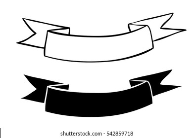 Ribbon banners. Blank and white outline icons. Vector illustration isolated on white background.