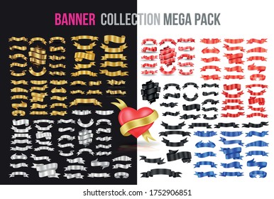 Ribbon banners collection mega pack. Vector illustration for advertising luxury style.