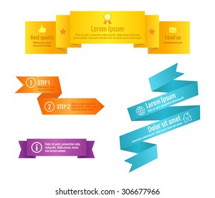 Ribbon banners decorated with icons. Set of infographic elements. Vector illustration.