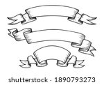 Ribbon banners. Hand drawn sketch elements for posters logos invitation cards, retro heraldic ribbons. Vintage vector.