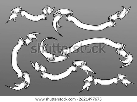 Ribbon banners. Hand drawn sketch elements for posters logos invitation cards, retro heraldic ribbons. Vintage vector.	
