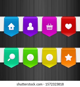 Ribbon banners with icons for Web, Presentations and Infographics templates. Vivid illustration on wooden background