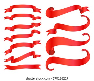 Ribbon banners isolated on white background. Collection of shiny tape. Vector Illustration.