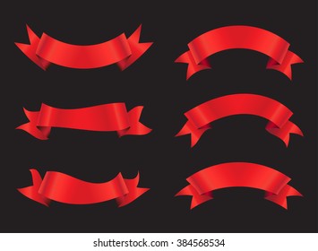 Ribbon banners.Set of red ribbons.Vector illustration.