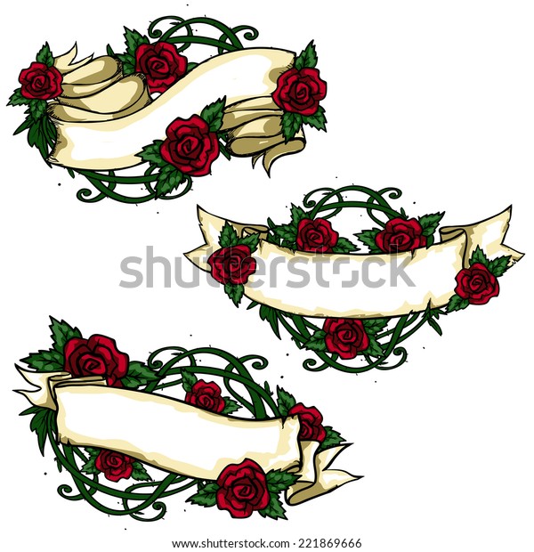Ribbon Banners Roses Around Stock Vector (Royalty Free) 221869666