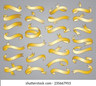 Ribbon banners set in gold vector illustration