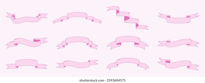 Ribbon banners set. Hand drawn decorative tape collection.