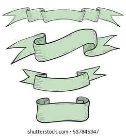 Ribbon banners set. Light grey collection of hand drawn sketch. Vector illustration isolated on white background.