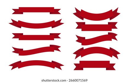Conjunto de Anuncios de cinta. Rojo. Conjunto de cintas grandes. Colección de cintas aisladas sobre fondo blanco. Conjunto de cintas para el diseño de la promoción. Ilustración vectorial. EPS10.