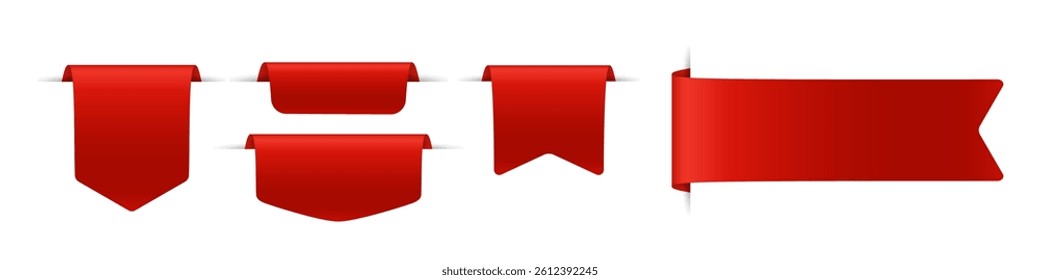 Ribbon Banners set. Red Ribbon Banners with Folded Design Vector Set