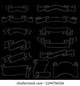 Ribbon banners. Set of scrolls on black background. Vector illustration