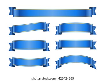 Ribbon banners set. Sign blank for promotion, web, advertising text etc. Collection retro scrolls design decoration elements. Symbol blue vintage label isolated on white background Vector illustration