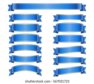 Ribbon banners set. Sign blank for promotion, web, advertising text etc. Collection retro scrolls design decoration elements. Symbol blue vintage label isolated on white background Vector illustration