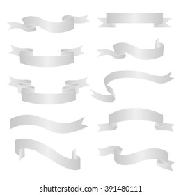 Ribbon banners. Set of ten beautiful white ribbons. Ribbon elements. Ribbon label set. Vector illustration, eps 10