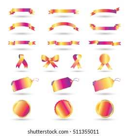 Ribbon banners, tag price, bow tie, seal, ribbon bow tie labels isolated with shadow, big set of purple ribbons and labels for decoration advertising Holiday, Sale banners design 2024 Vector sports