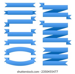 Flachbanner, Vorlagenbeschriftungen. Blank für Dekorationsgrafik. Vektorblaue Bänder. Vektorgrafik