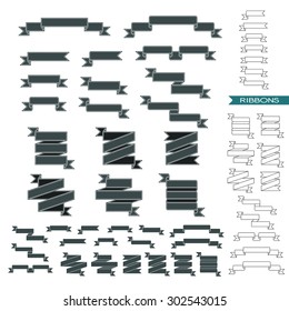 Ribbon Banners Vector Collection. Dark ribbons  on white background