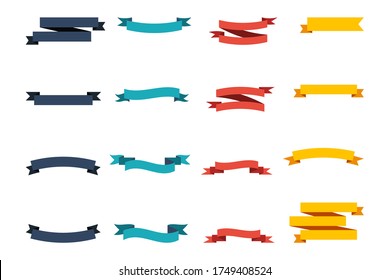 Banderas de cinta iconos vectoriales diferentes forma y color, aislados en fondo blanco.