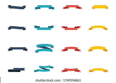 Banderas de cinta iconos vectoriales diferentes forma y color, aislados en fondo blanco.