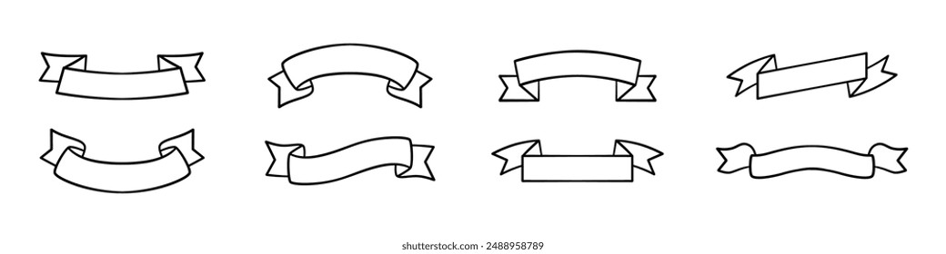 Conjunto de contornos de Vector de Anuncios de cinta. Colección de pergamino de la decoración del premio.