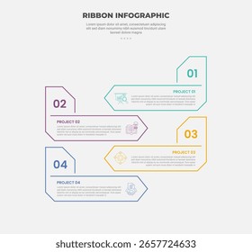forma de base da faixa de opções estilo de contorno infográfico com modelo de 4 pontos com a direção oposta da caixa de seta criativa com borda afiada para o vetor de apresentação de slide