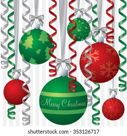 Ribbon and bauble inspired Christmas card in vector format.