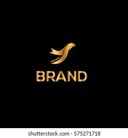 Ribbon bird golden vector logo design template. 