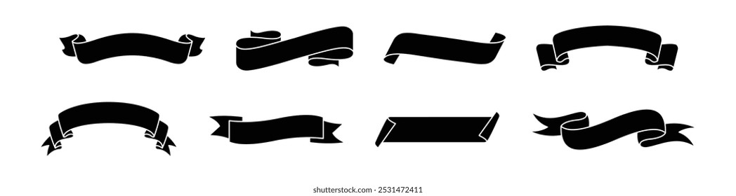 ribbon black set vector design isolated white background