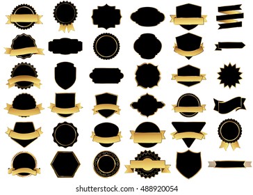 Ribbon black vector icon on white background. Banner isolated shapes illustration of gift and accessory. Christmas sticker and decoration for app and web. Label, badge and borders collection.