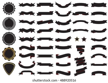 Icono de vector negro de cinta en fondo blanco. Banner aislado forma ilustración de regalo y accesorio. Sticker de Navidad y decoración para aplicaciones y web. Colección de etiquetas, distintivos y bordes.