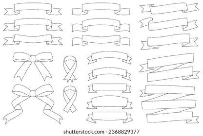 Ribbon in Black and White simple line drawing, dashed line, Vector Illustration