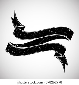 Ribbon in black.Grunge Logo Shape.Retro Label .Textured badge. banner design.Vector Background.