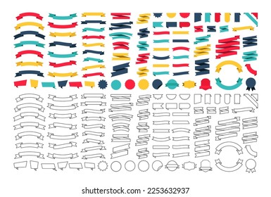 Ribbon blank vintage collection. Contour tape flat set decorative icons. Web icon kit tapes, greeting cards, invitations. 