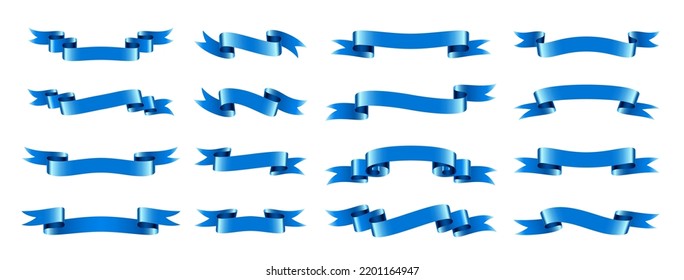 Ribbon blue sky satin glossy set. Different shapes vintage title text frame web banner. Luxury elegant retro label header design template. Shiny scroll silk tape. Premium quality paper rolled band tag