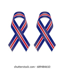 Ribbon blue white red stripes based on flag of United Kingdom (UK) isolated on white background, front and back view, a vector illustration.
