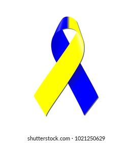Ribbon blue and yellow colors for World Down Syndrome Day on white background vector