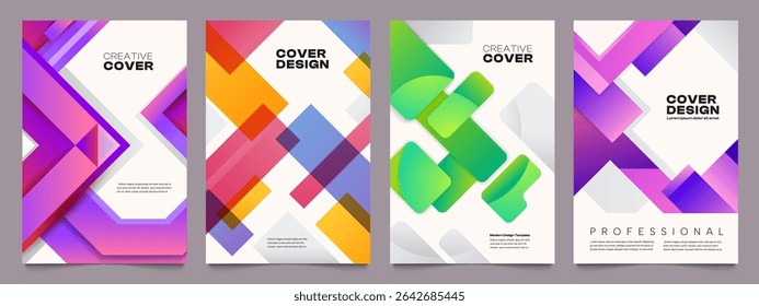 Ribbon book cover. Abstract brochure layout, creative report design with geometric elements, magazine portfolio flyer presentation. Vector poster set.