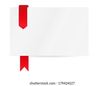 ribbon or bookmark with blank paper on white background