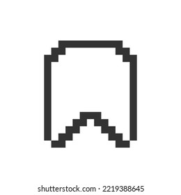 Ribbon bookmark pixelated ui icon. Favourite mark. Save link, page. Marking tool. Editable 8bit graphic element. Outline isolated vector user interface image for web, mobile app. Retro style