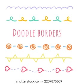 Ribbon, borders, dividers set. Hand drawn brush strokes, lines collection. Doodle Decorative design elements.