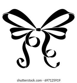 Ribbon Bow. Black Flat Icon. Vector Illustration Isolated On White Background
