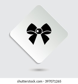 ribbon bow - black vector icon  on a paper button