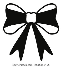 Ribbon bow, cartoon silhouette elements for present, celebration and congratulation. Isolated on white background vector