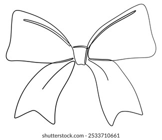 Ribbon bow continuous single line. Vector illustration on a white background. 