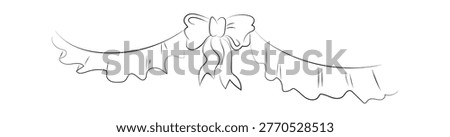 Ribbon bow with draped garland divider, delicate contour lines and soft curves. Symbol of romance, celebration, and elegance for invites and stationery. Cartoon vector illustration.
