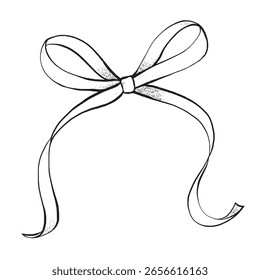 Ribbon bow, drawing invector graphic style. Great for gift design, christmas decorations, festive cards, holiday packaging, wedding decor, celebration projects and scrapbooking.