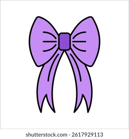 Ribbon Bow Flat design style, purple ribbon bow, representing decorative accessories, great for gifts, fashion, or celebration themes.