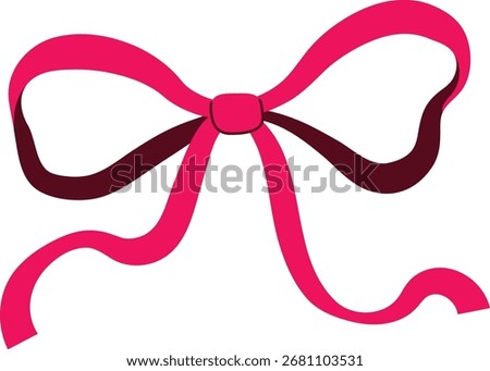 A ribbon bow with flowing loops and tails in a smooth vector style. The bow's curves create a sense of movement and grace. Cartoon vector illustration.